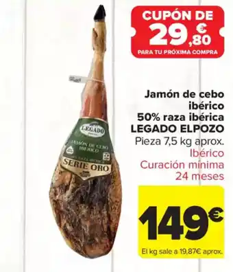 Carrefour Market LEGADO ELPOZO Jamón de cebo ibérico 50% raza ibérica oferta