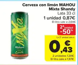 Carrefour Market MAHOU Cerveza con limón Mixta Shandy Lata oferta