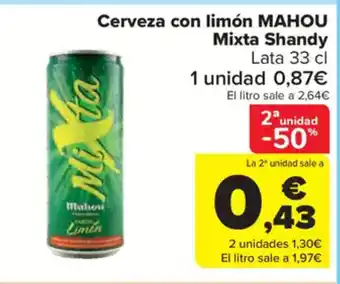 Carrefour Market MAHOU Cerveza con limón Mixta Shandy Lata oferta