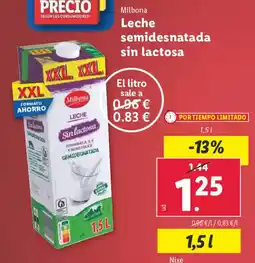 Lidl MILBONA Leche semidesnatada sin lactosa oferta