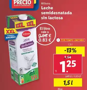 Lidl MILBONA Leche semidesnatada sin lactosa oferta