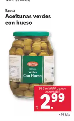 Lidl BARESA Aceitunas verdes con hueso oferta