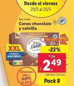 Lidl BON GELATI Conos chocolate y vainilla oferta