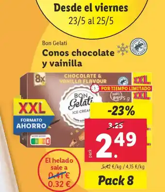 Lidl BON GELATI Conos chocolate y vainilla oferta