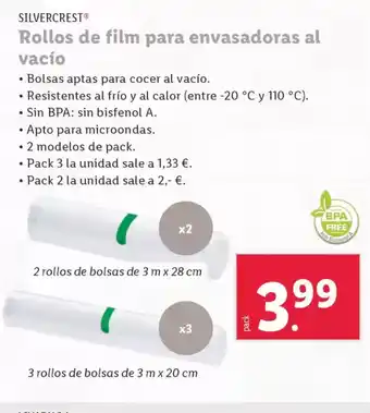 Lidl SILVERCREST Rollos de film para envasadoras al vacío oferta