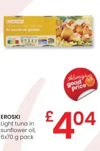 Eroski EROSKI Light tuna in sunflower oil, oferta