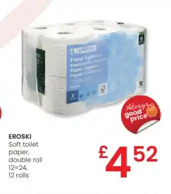 Eroski EROSKI Soft toilet paper, double roll oferta