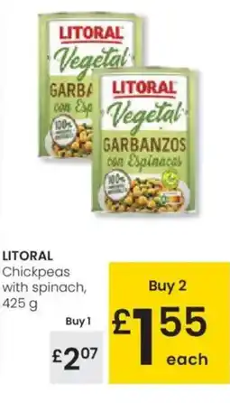 Eroski LITORAL Chickpeas with spinach oferta