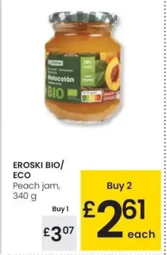 Eroski EROSKI BIO/ ECO Peach jam oferta