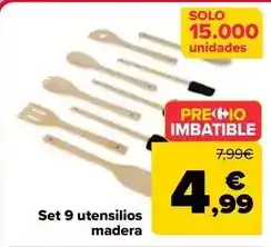 Carrefour Set 9 utensilios madera oferta
