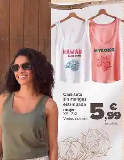 Carrefour Camiseta sin mangas estampada mujer oferta