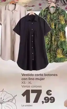 Carrefour Vestido corto botones con lino mujer oferta