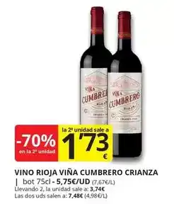 Supermercados MAS Vino rioja cumbrero crianza oferta