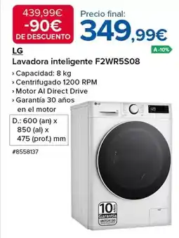 Costco Lg - lavadora inteligente f2wr5s08 oferta