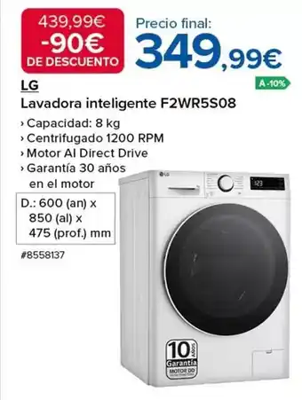 Costco Lg - lavadora inteligente f2wr5s08 oferta