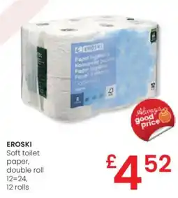 Eroski EROSKI Soft toilet paper, double roll 12=24, 12 rolls oferta