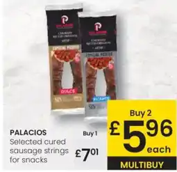 Eroski PALACIOS Selected cured sausage strings for snacks oferta
