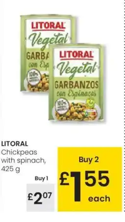 Eroski LITORAL Chickpeas with spinach oferta