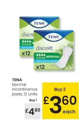 Eroski TENA Normal incontinence pads, 12 units oferta