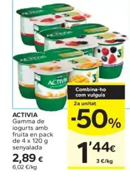 Caprabo ACTIVIA Gamma de iogurts amb fruita en pack oferta