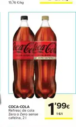 Caprabo COCA-COLA Refresc de cola Zero o Zero sense cafeïna oferta