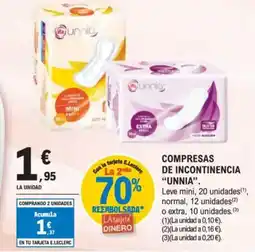 E.Leclerc UNNIA compresas de incontinencia oferta