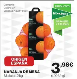 Hipercor Naranja de mesa oferta