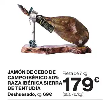 Hipercor Jamón de cebo de campo ibérico 50% raza ibérica sierra de tentudía oferta