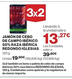 Hipercor Jamón de cebo de campo ibérico 50% raza ibérica redondo iglesias oferta