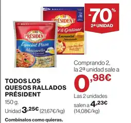 Hipercor PRÉSIDENT Todos los quesos rallados oferta