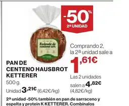 Hipercor Pan de centeno hausbrot ketterer oferta