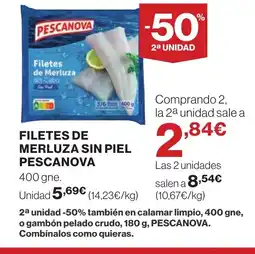 Hipercor PESCANOVA Filetes de merluza sin piel oferta