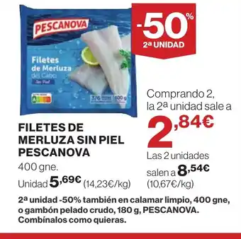 Hipercor PESCANOVA Filetes de merluza sin piel oferta