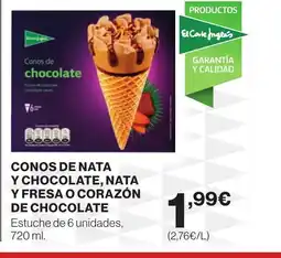 Hipercor Conos de nata y chocolate, nata y fresa o corazón oferta