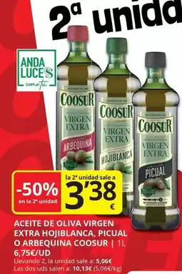 Supermercados MAS Coosur - aceite de oliva virgen extra hojiblanca, picual o arbequina oferta