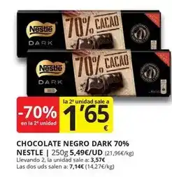 Supermercados MAS Nestlé - chocolate negro dark 70% oferta