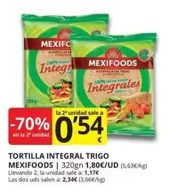 Supermercados MAS Mexifoods - tortilla integral trigo oferta