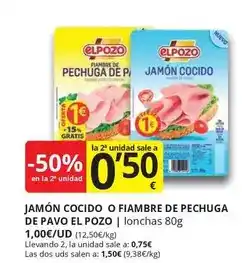 Supermercados MAS Elpozo - jamon cocido o fiambre de pechuga de pavo oferta