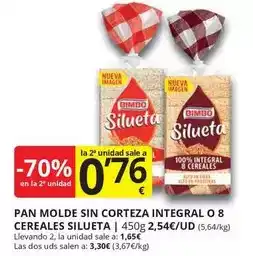 Supermercados MAS Bimbo - pan molde sin corteza integral o 8 cereales oferta