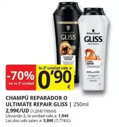 Supermercados MAS Schwarzkopf - champú reparador o ultimate repair oferta