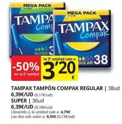 Supermercados MAS Tampax - tampón compak regular oferta