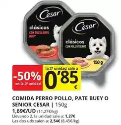 Supermercados MAS Cesar - comida perro pollo, pate buey o senior oferta