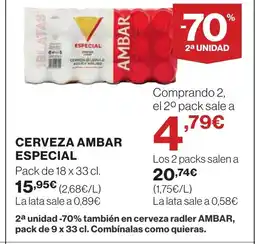 Hipercor AMBAR ESPECIAL Cerveza oferta