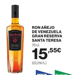 Hipercor SANTA TERESA Ron añejo de venezuela gran reserva oferta