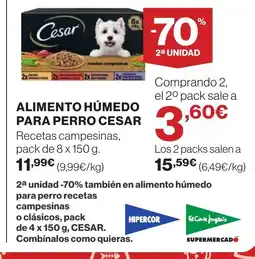Hipercor CESAR Alimento húmedo para perro oferta