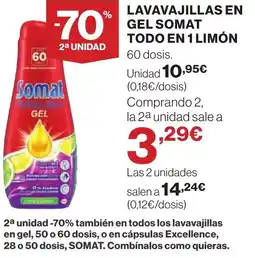 Hipercor Lavavajillas en gel somat todo en 1 limón oferta