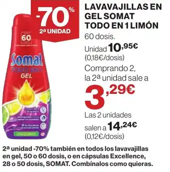 Hipercor Lavavajillas en gel somat todo en 1 limón oferta
