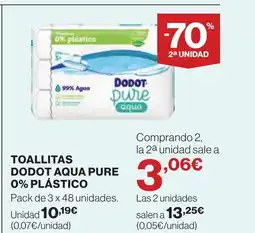 Hipercor Toallitas dodot aqua pure 0% plástico oferta