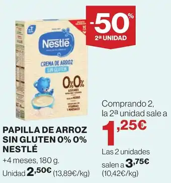 Hipercor Papilla de arroz sin gluten 0% 0% nestlé oferta