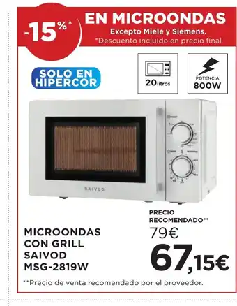 Hipercor Microondas con grill saivod oferta